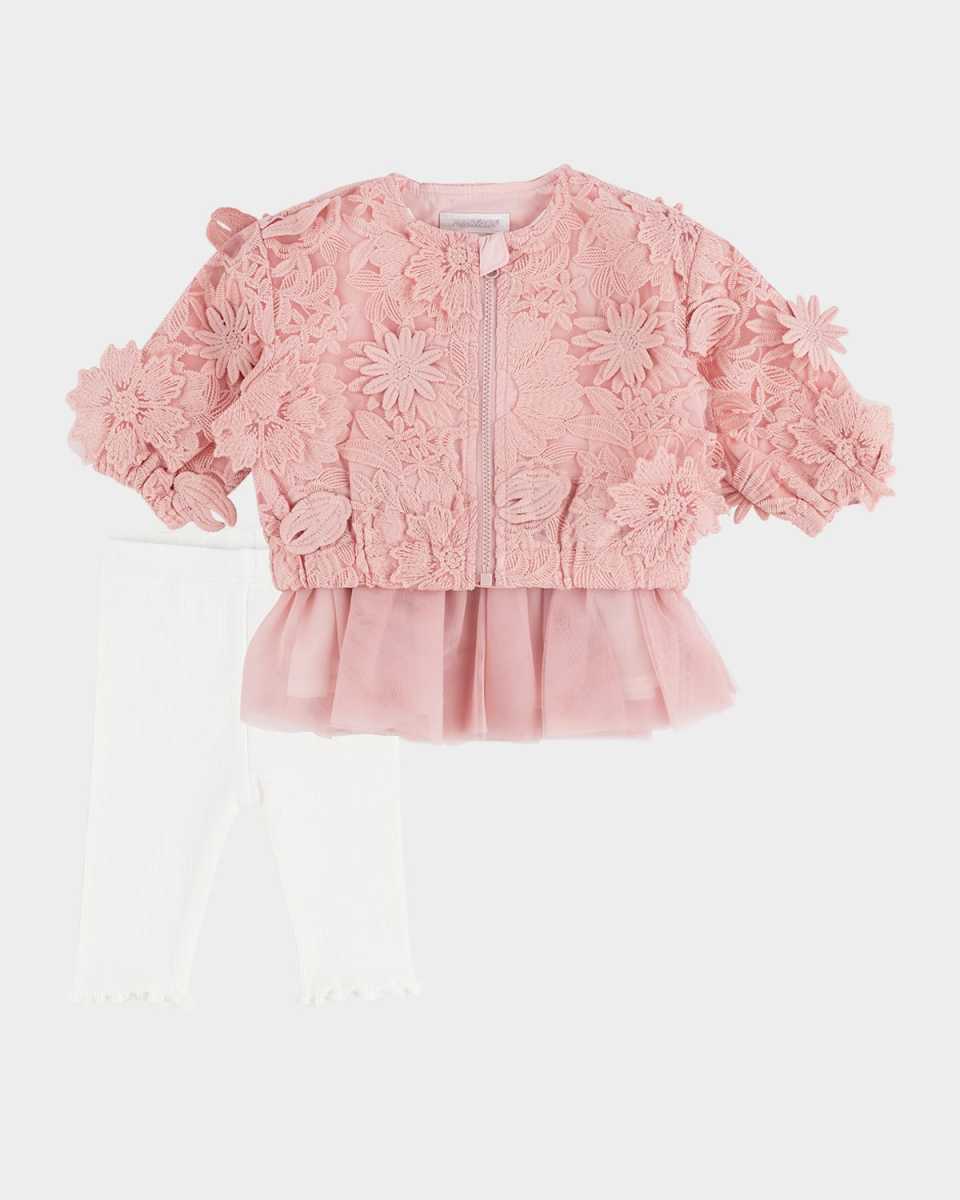 Girl's Lace Bomber Jacket Three-Piece Set, Size 3M-24
